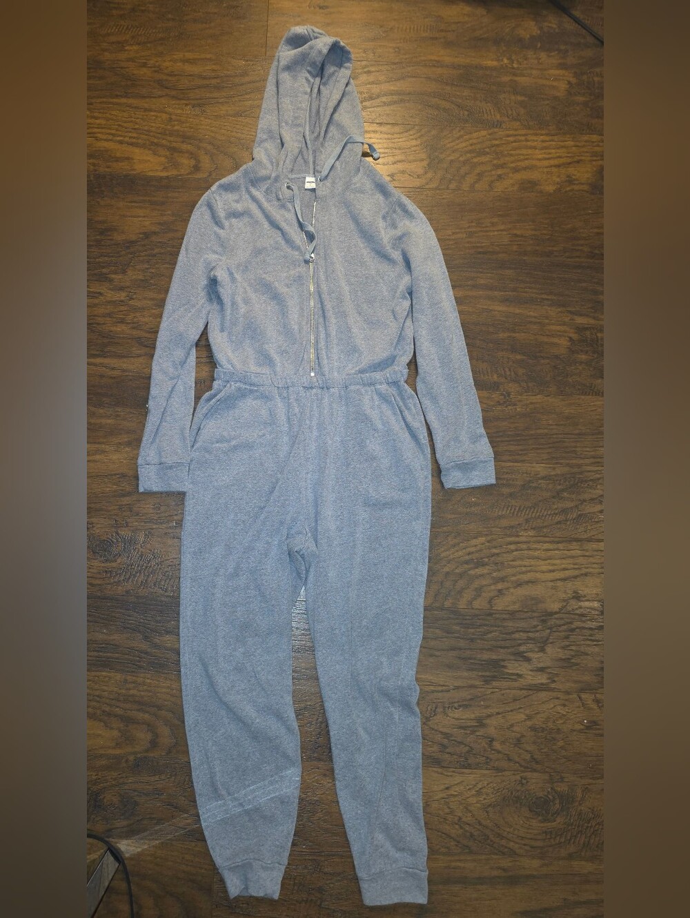 Old Navy Light Gray Hooded Zip-Front Women's Jumpsuit